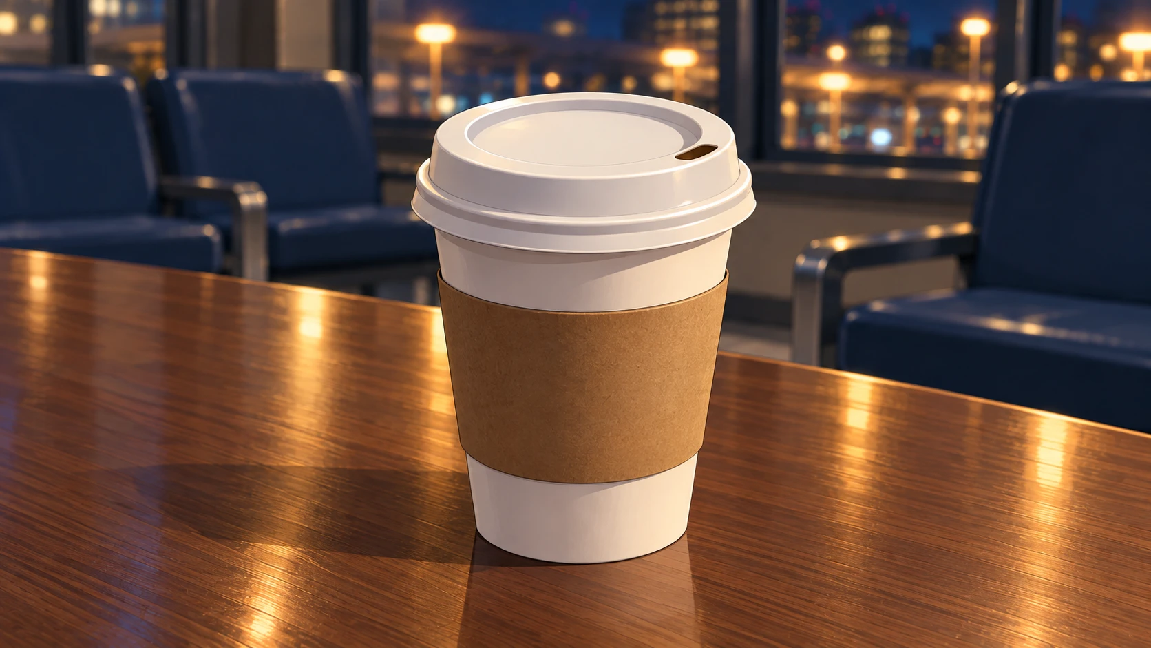 紙カップに白い蓋をはめ、小さな飲み口から飲むタイプのコーヒー